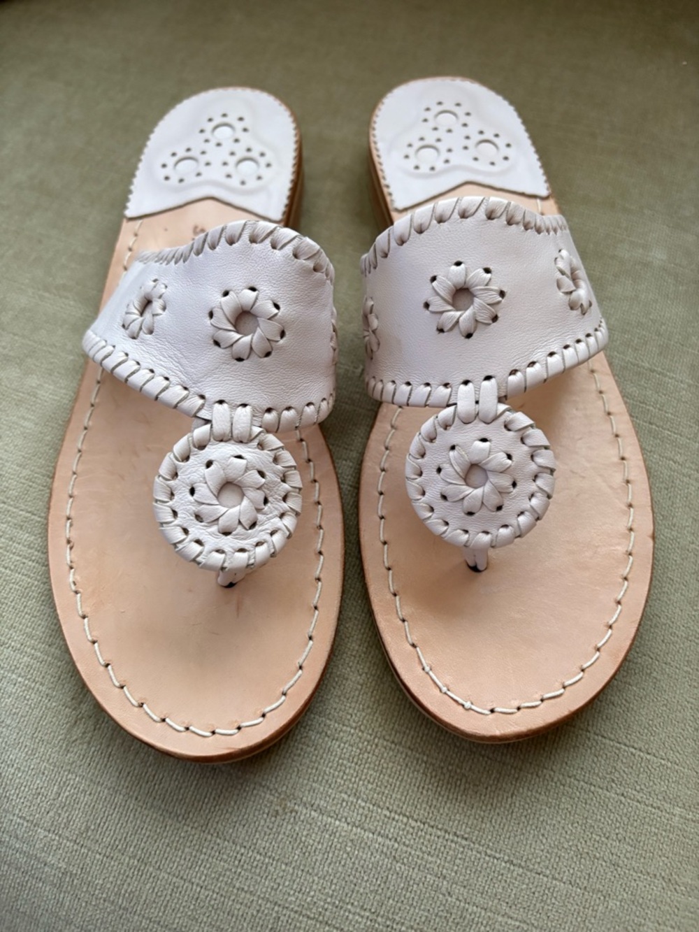 Jack Rogers Jacks Flat Sandals Pale Blush Leather Size 8M EUC